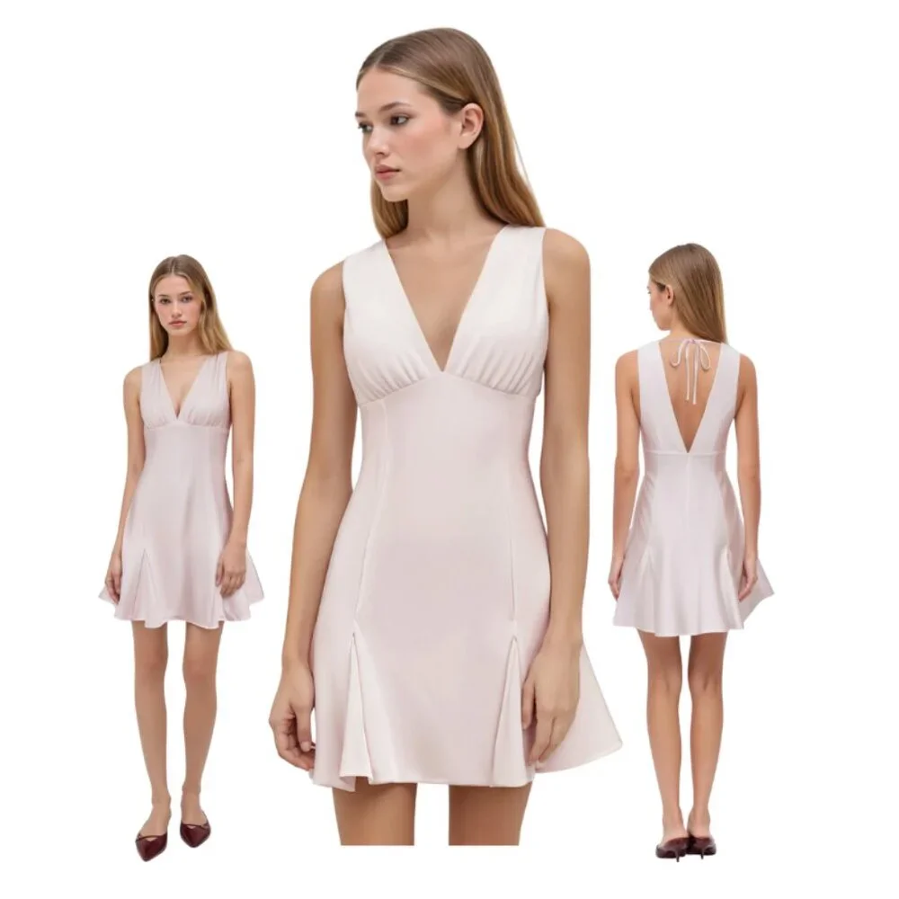 V-Neck Ruffle Knotted Mini Dress | Black | Size M | Like New - Picture 2 of 3